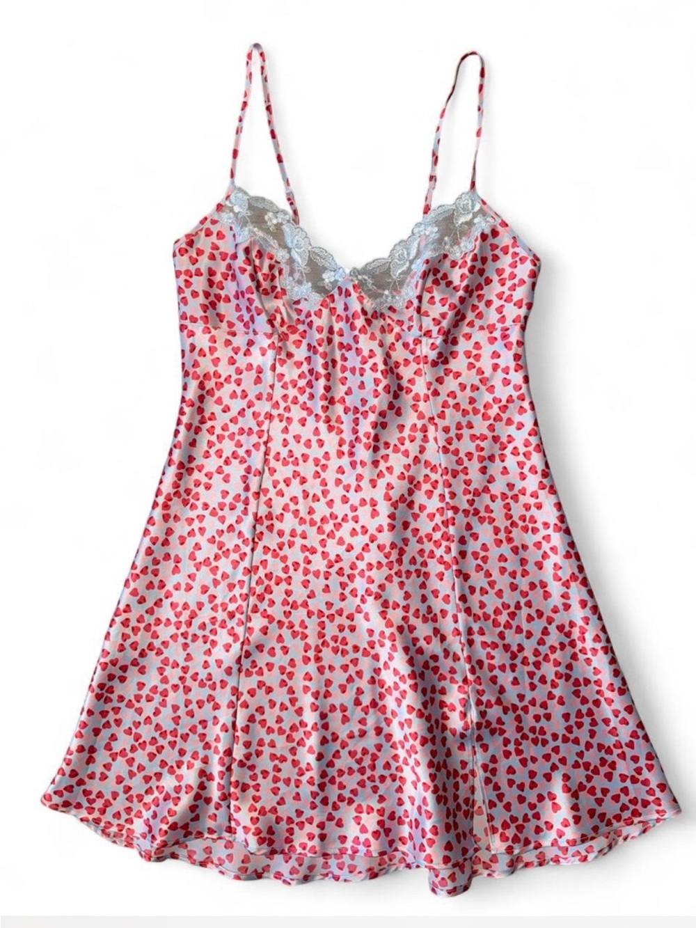 Victoria's Secret Small Night Lace Slip Cami Pink Hearts Valentines Coquette Y2K